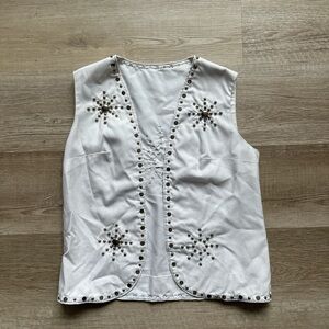 Vintage Embellished White Vest with Stud Details